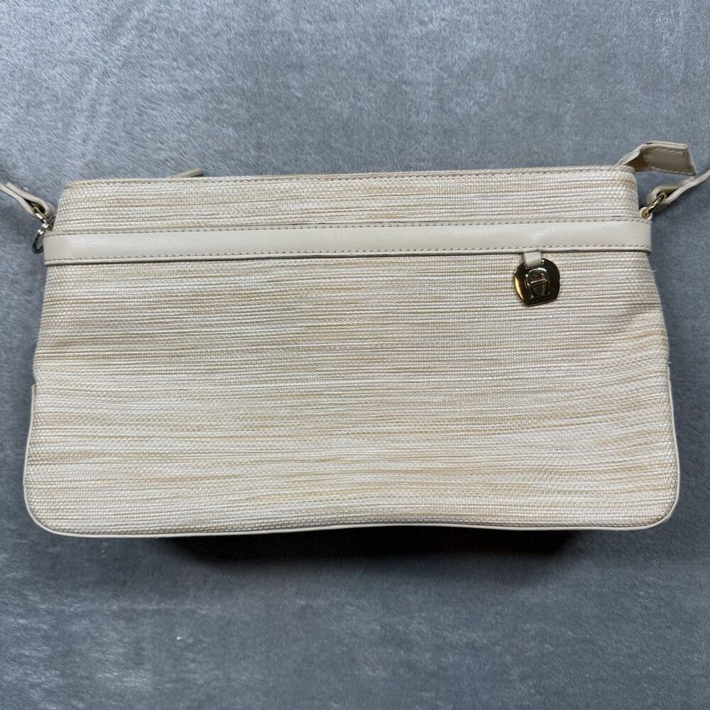 Etienne Aigner Shoulder Bag Beige Jute & Polyester Multi-Compartment Classic